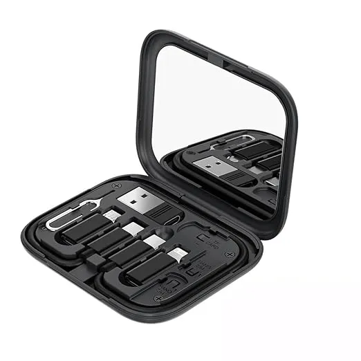 Portable 5-in-1 Multi-Cable Travel Kit with Storage Case, USB 3.0 and Type-C Compatible, 6 Charging Cables , Micro USB, Type-C Devices, Black