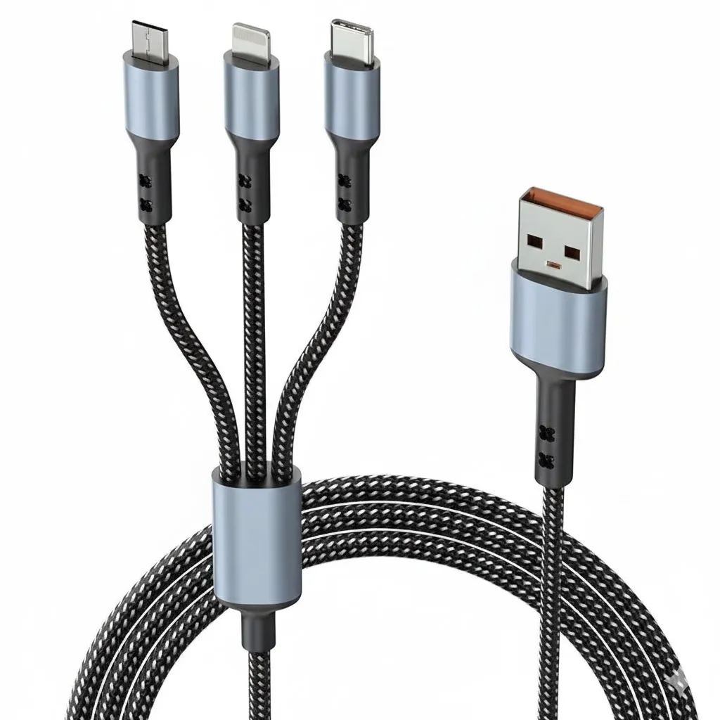 3-in-1 Multi Fast Charging Cable – 3A Nylon Braided 1.5M Cable with Type-C &amp; Micro USB ; Car Charging