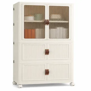 Modern 3-Tier Multipurpose Storage Cabinet with Doors & Wheels