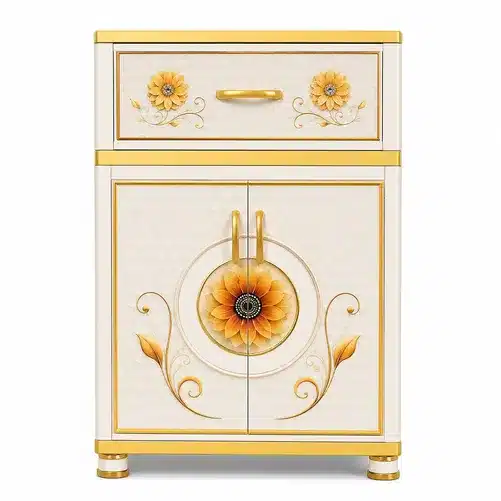 Luxury 3-Layer Printed Storage Cabinet with Drawer & Double Doors